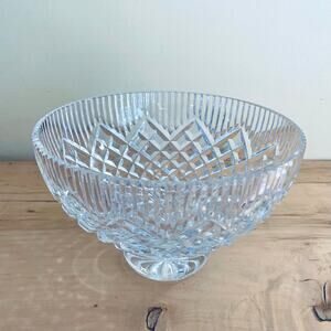 Waterford Crystal Irish Lace Bowl Ribbed Rim 8" Diamond Footed Signed